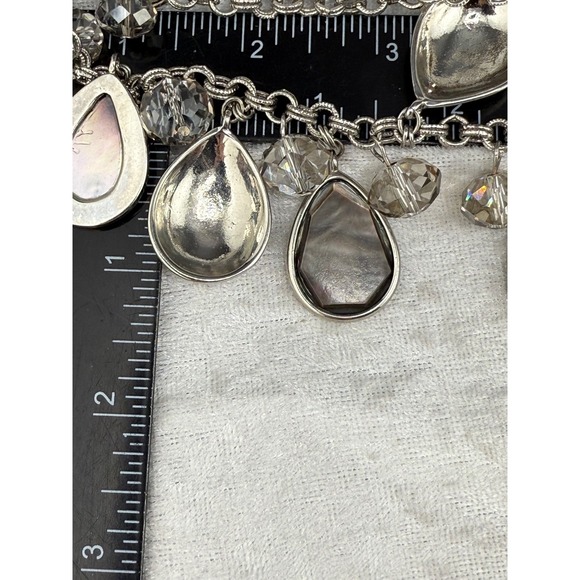 White House Black Market Necklace Bib Statement Shell Look Silver Tone 16" - Picture 7 of 8